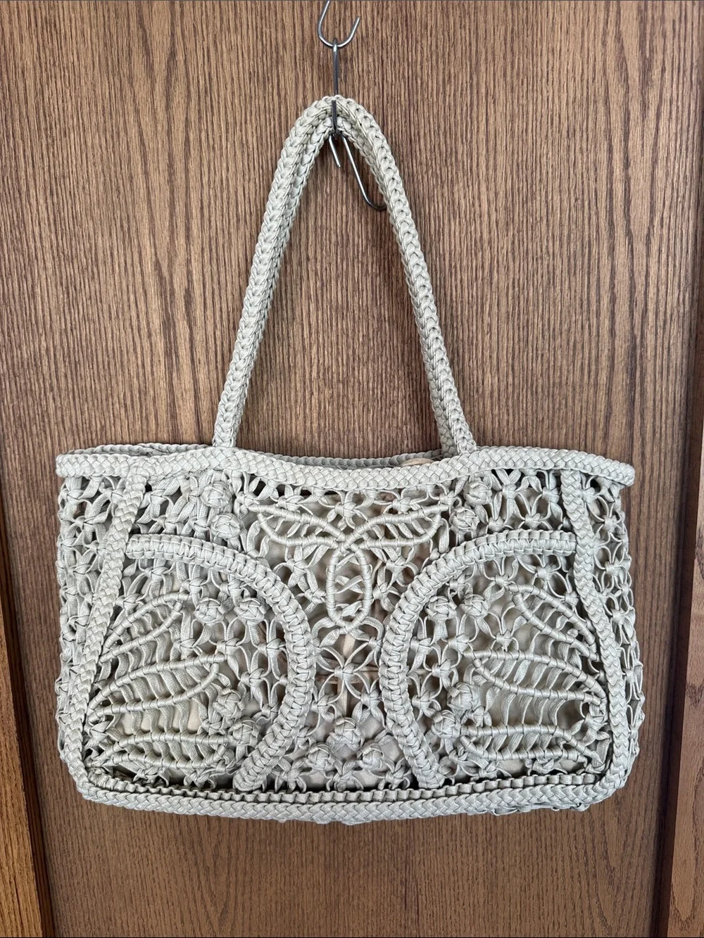 Woven Crochet Tote Bag in Cream - Stylish Women’s Shoulder Bag